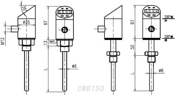 CWB150數顯溫度變送器外形圖 CWB150數顯溫度變送器外形圖