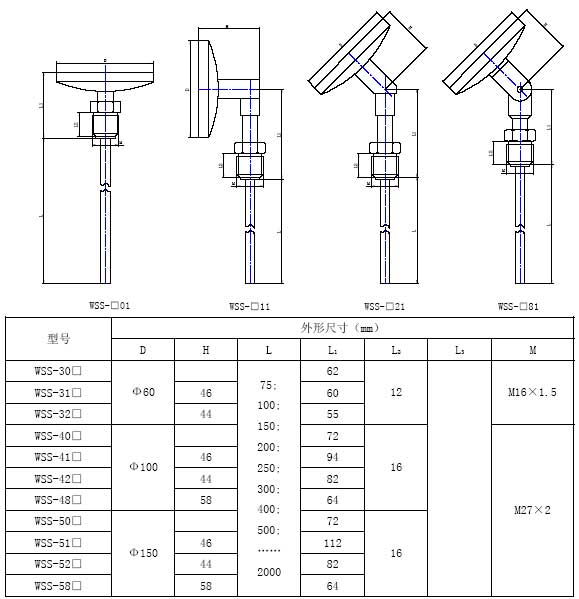 雙金屬溫度計(jì)外形尺寸 雙金屬溫度計(jì)外形尺寸